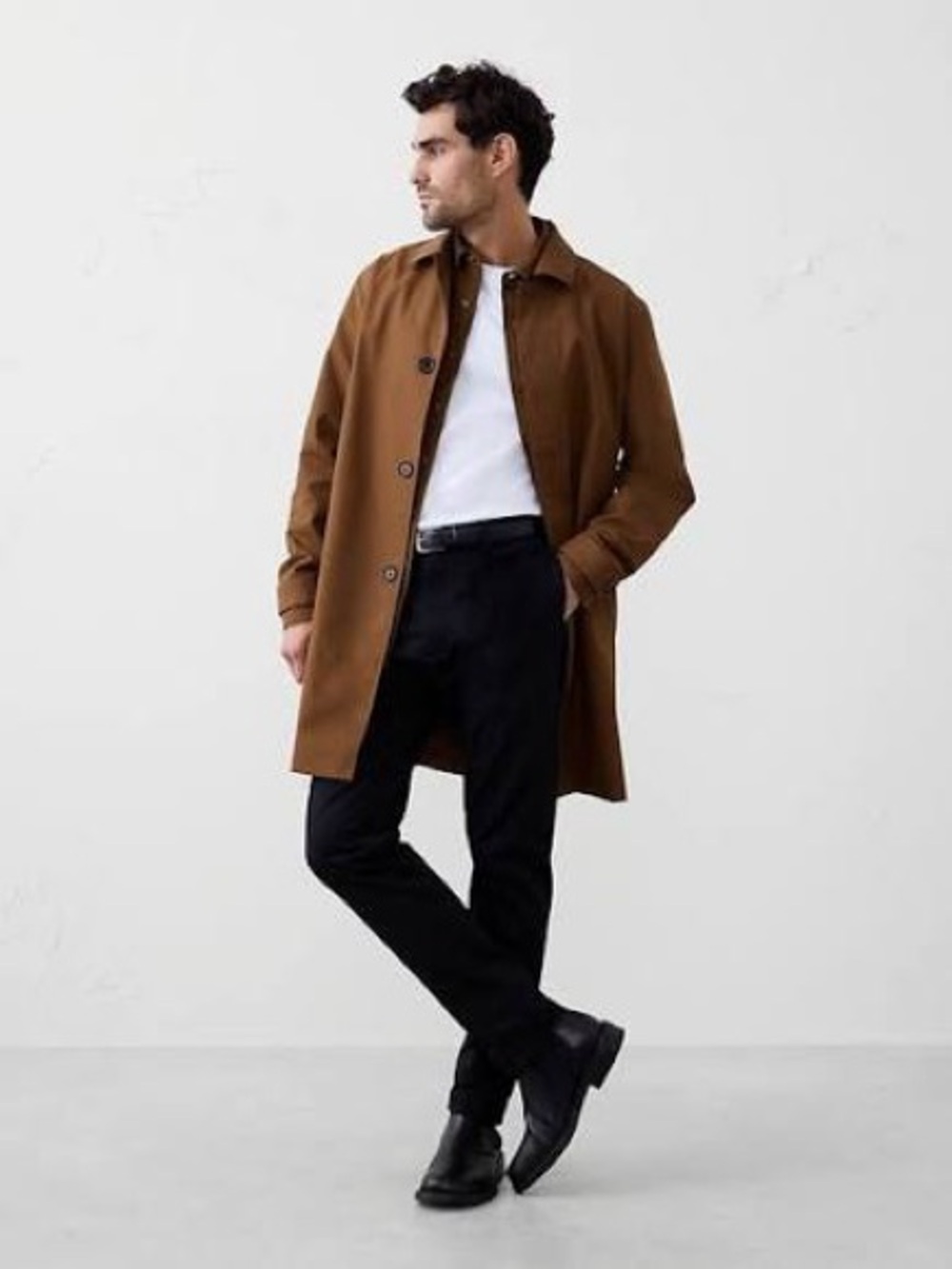 Men's Classic Single-Breasted Caramel Brown Overcoat NWT Size L